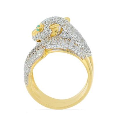925 STERLING SILVER EMERALD PANTHER RING WITH CZ PAVÉ – GOLD PLATED